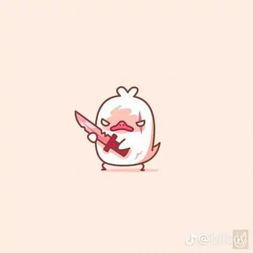 1 Nền hồng nhạt làm chú vịt trắng nhỏ nổi bật, má đỏ bừng và tay cầm dao như đang giận dỗi ai đó