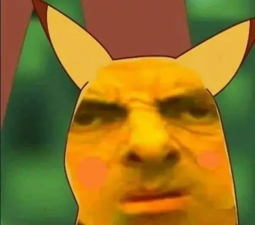 21 Pikachu mặt người nhìn nghiêm túc trên nền màu nổi, tạo mâu thuẫn hài giữa nhân vật dễ thương và biểu cảm đầy phán xét
