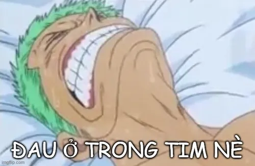 11 Kiếm sĩ tóc xanh lá cây ngửa cổ há miệng khoe hàm răng vuông vức trong một chiếc meme tổn thương sâu sắc đầy phóng đại.
