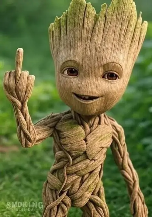 8 Meme chế nhân vật cây bé đứng trên cỏ xanh, bàn tay nâng ngón tay giữa với vẻ mặt hiền mà vẫn cà khịa