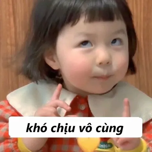2 Cô bé tóc ngắn đeo tạp dề màu cam có biểu cảm liếc xéo đầy khinh bỉ bên cạnh dòng chữ châm biếm về trạng thái cạn lời.