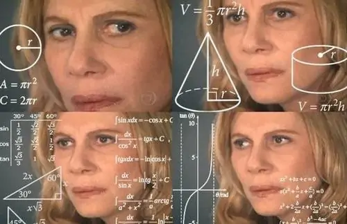 Ảnh meme Math Lady - Quý cô toán học rối tung số học, hình học và biểu cảm hoang mang khó đỡ