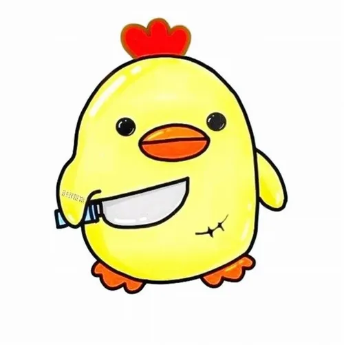 6 Chú gà vàng cầm dao với nụ cười tỉnh bơ, tạo mâu thuẫn hài giữa vẻ đáng yêu và hành động hù dọa
