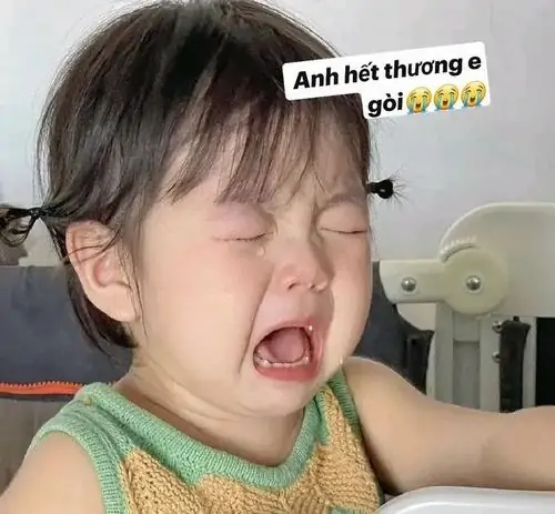 16 Ảnh trẻ con làm meme bé gái áo xanh khóc nhắm mắt bên chiếc quạt, dòng chữ hết thương nghe vừa tội vừa mắc cười