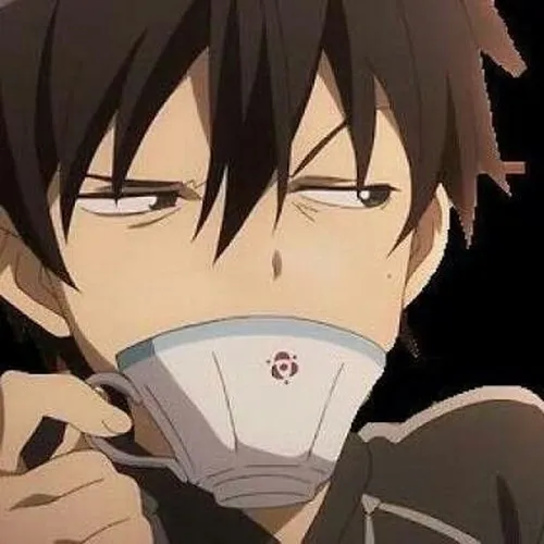 23 Nhân vật nam chính trong truyện tranh anime ngậm tách trà với đôi mắt sụp xuống thể hiện sự meme lườm nguýt đầy mệt mỏi.