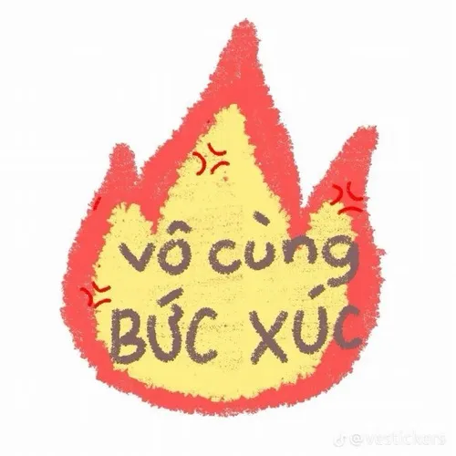 28 Hình chế vui đốm lửa màu đỏ giận dữ có hai mắt xếch cùng dòng chữ vô cùng bức xúc thể hiện sự tức tối đỉnh điểm.