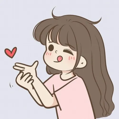 29 Cô gái minh họa mặc áo hồng cầm ngón tay bắn tim, má ửng đỏ cùng vài trái tim làm ảnh rất ngọt