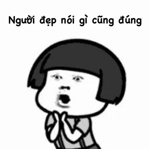 20 Hình chế cổ vũ nhân vật tóc nấm chắp tay dưới câu Người đẹp nói gì cũng đúng, biểu cảm ngoan ngoãn đến buồn cười