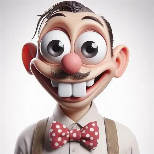 20 Meme nụ cười bá đạo người đàn ông hoạt hình đeo nơ đỏ, mắt trợn tròn và hai răng cửa to như đang trêu ngươi
