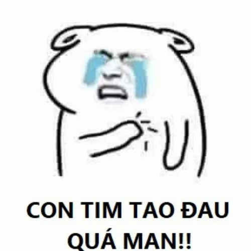 16 Gấu trắng hoạt hình khóc nức nở dùng một tay chỉ vào tim cùng dòng chữ in hoa than vãn về nỗi lòng nhức nhối.