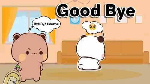 16 Meme hài vẽ hai chú gấu hoạt hình màu hồng và trắng đứng cạnh ghế sofa trong phòng khách trao nhau cái ôm tạm biệt vô cùng ấm áp.