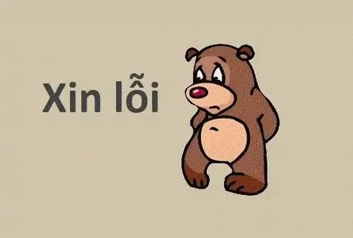 35 Chú gấu nâu hoạt hình ngồi cạnh chữ xin lỗi, phông nền be đơn giản làm cử chỉ nhận sai nhìn hiền và dễ thương