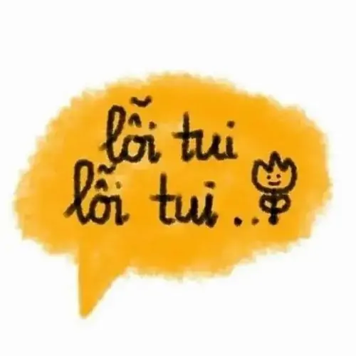 36 Mảng màu vàng như đám mây ghi lỗi tui lỗi tui, nét chữ mềm kèm hoa nhỏ tạo cảm giác nhận sai lí nhí