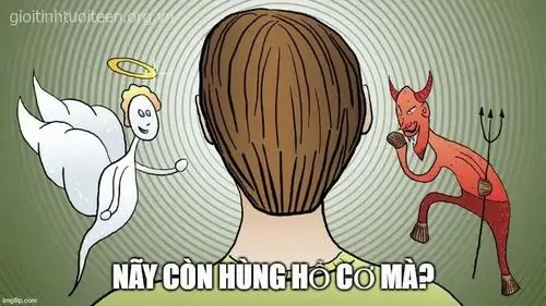 15 Tranh minh họa thiên thần và quỷ nhỏ cạnh một người, caption này con hung hổ cơ mà tạo cảm giác bị lương tâm cà khịa