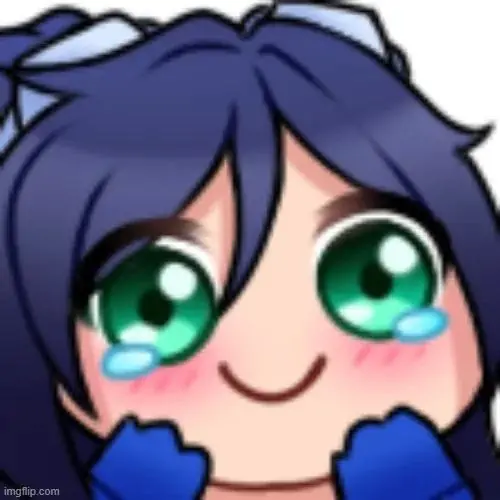 36 Ảnh hài nhân vật chibi áo xanh ôm má, đôi mắt sáng và mặt đỏ khiến ảnh meme ngại trông cực hợp khi thả bình luận