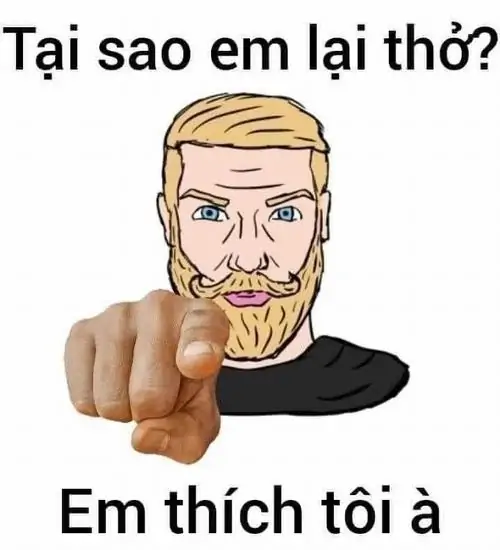 18 Nhân vật hoạt hình tóc vàng chỉ tay kèm dòng chữ “Tại sao em lại thở”, khiến sự tự tin bị phóng đại rất lầy.