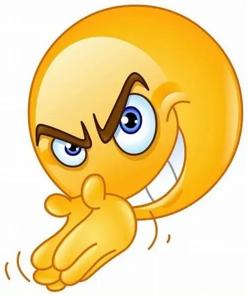 15 Biểu tượng cảm xúc màu vàng đang chắp hai tay lại với ánh mắt gian xảo tạo nên một meme biểu cảm nham hiểm đầy tính châm biếm ngầm.