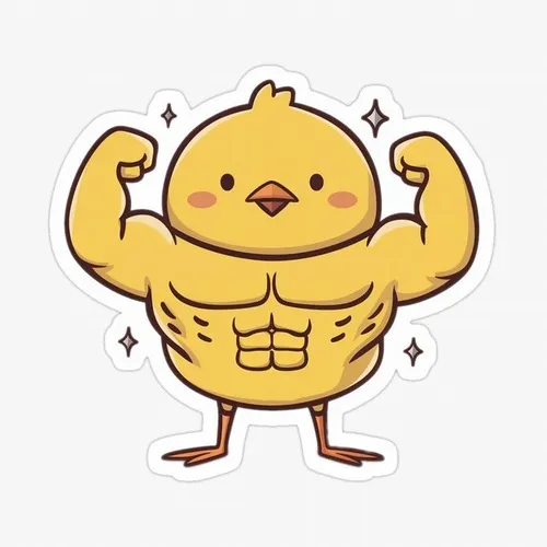 16 Ảnh troll meme gà vui nhộn vẽ chú gà con cơ bắp đang gồng tay, mặt nghiêm túc nhưng thân hình lại quá đáng yêu