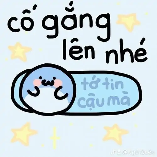 23 Sinh vật tròn màu xanh dương dễ thương mỉm cười giơ tay cổ vũ kèm thông điệp tin tưởng và ngập tràn những ngôi sao vàng xung quanh.